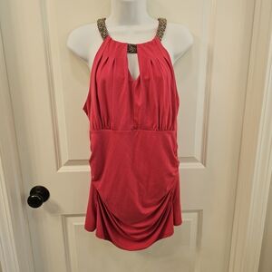 White House Black Market WHBM Pink Embellished Halter Top Size L